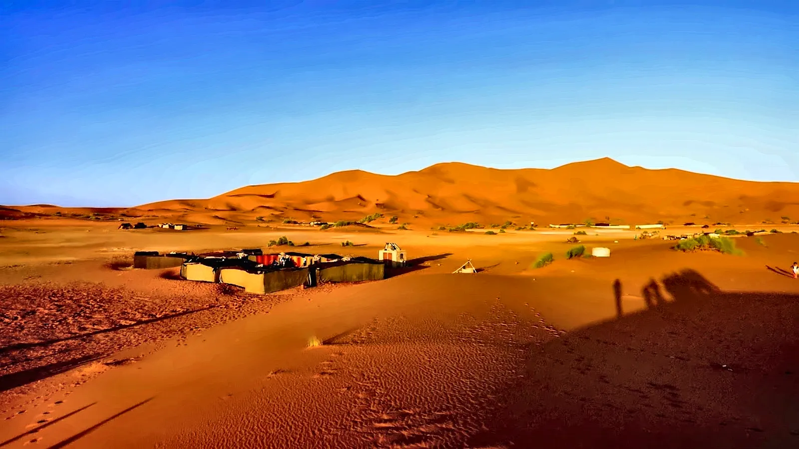 Il campo tendato ai piedi delle dune dorate